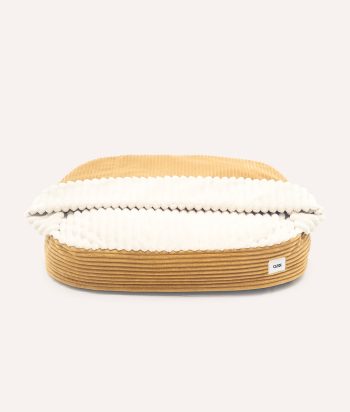 Hooded Dog Bed Mustard Corduroy, Maso