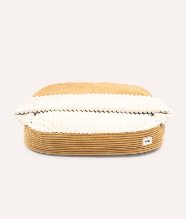 Hooded Dog Bed Mustard Corduroy, Maso